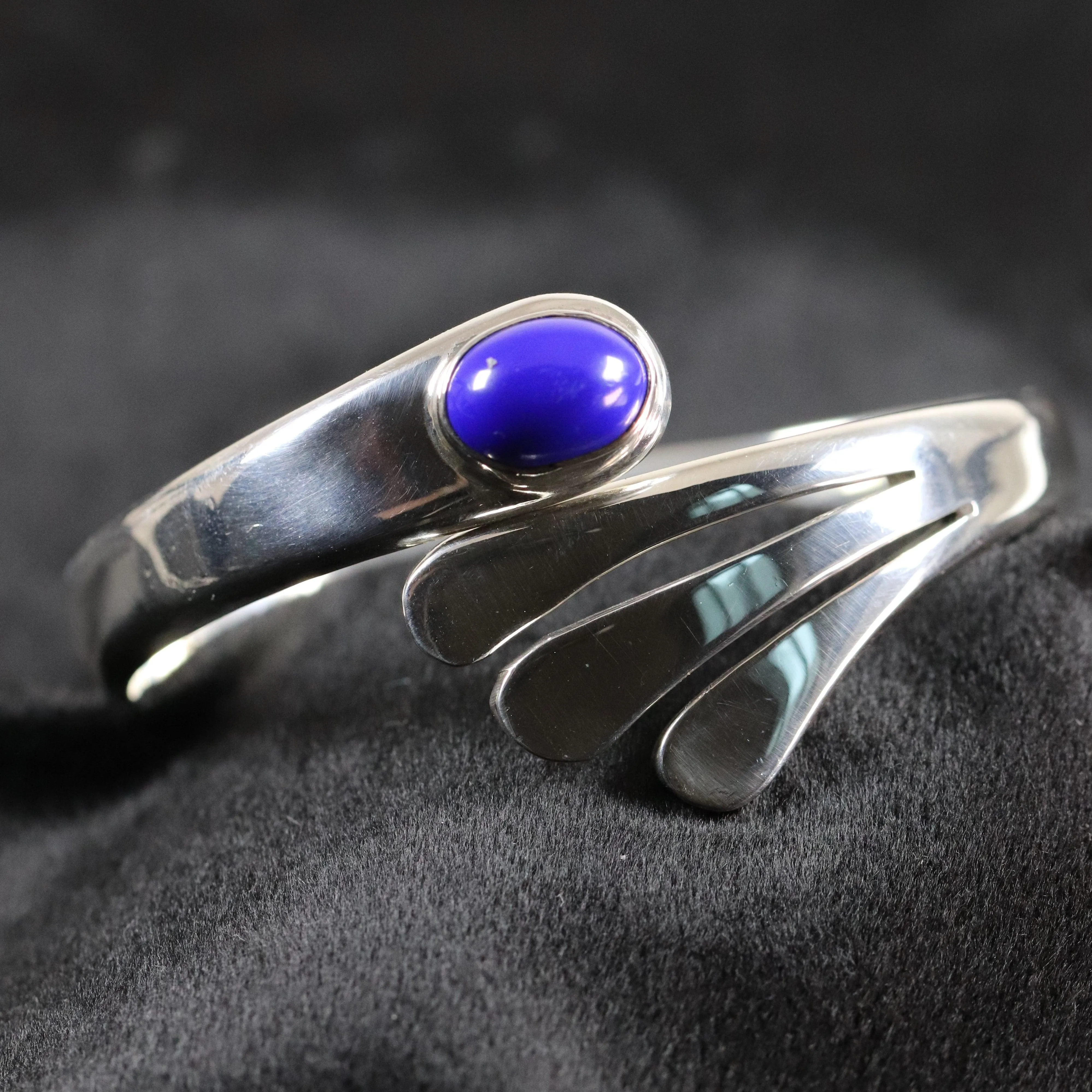 Vintage Silver Mexican Jewelry | Lapis Lazuli Modernist Bracelet