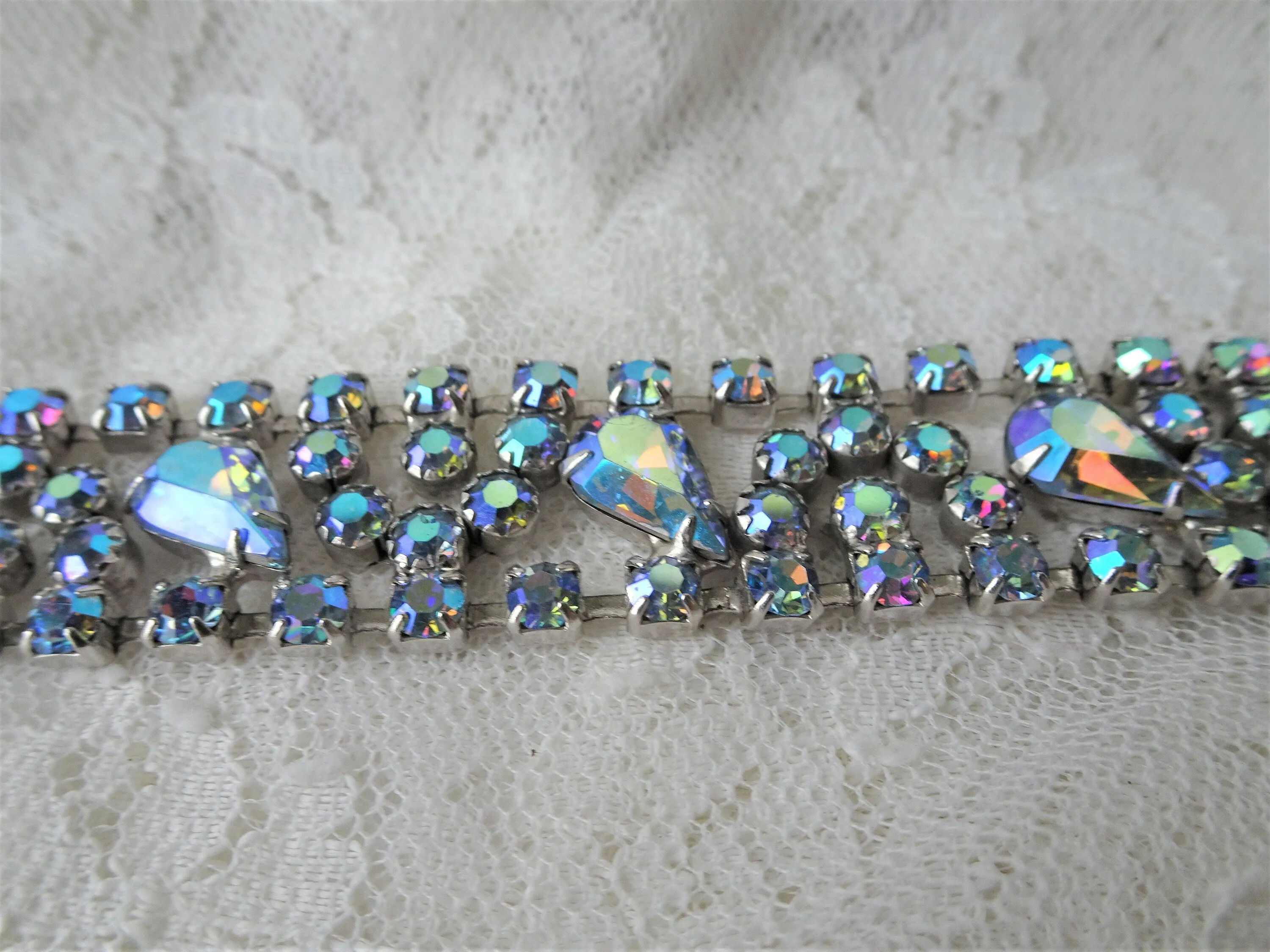 Vintage SPARKLING 4 Row Bracelet,Prong Set,BLUE Brilliant AB Glass Rhinestones,Dazzling Blue Crystal Stones,Collectible Mid Century Jewelry