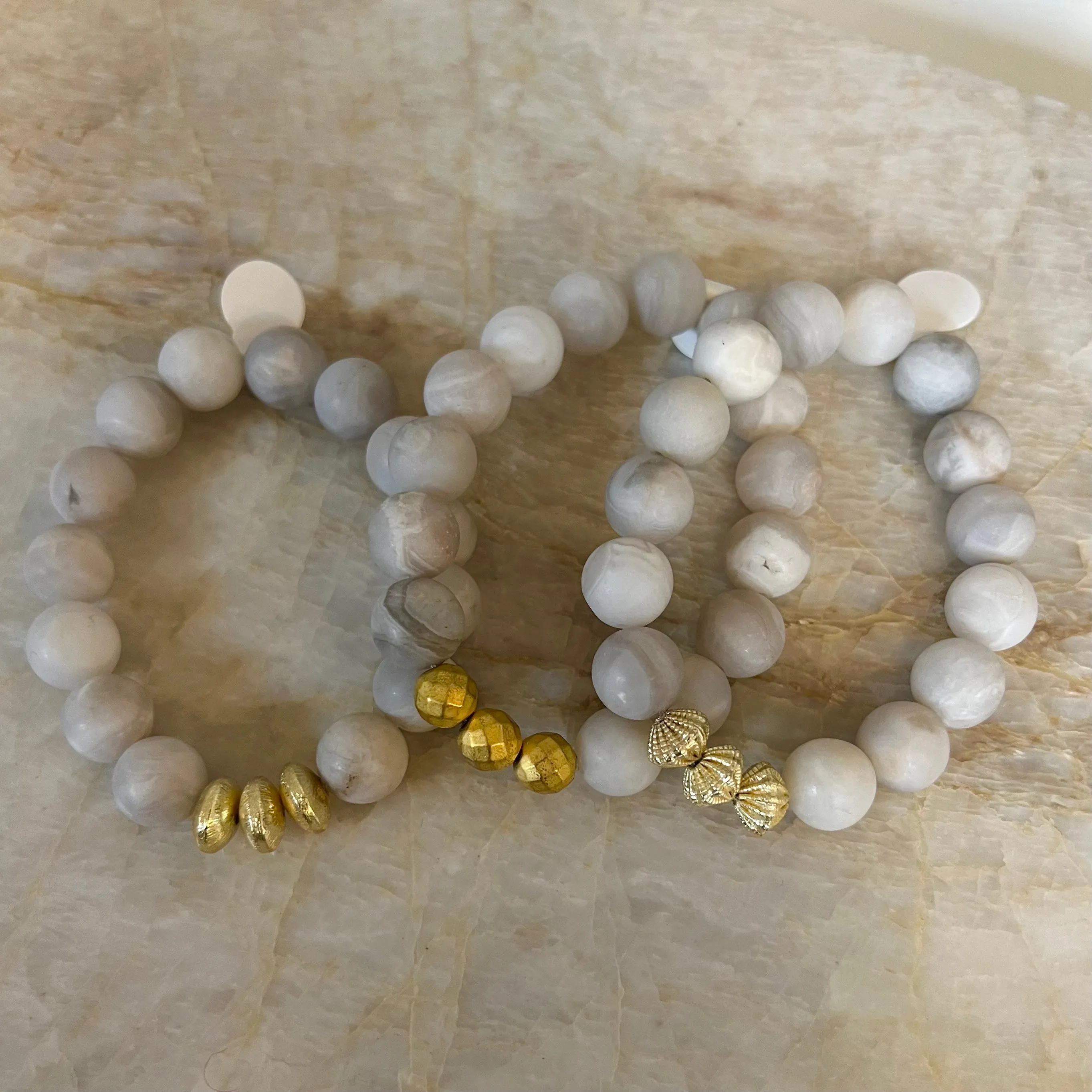 White Agate Faceted Bead Bracelet