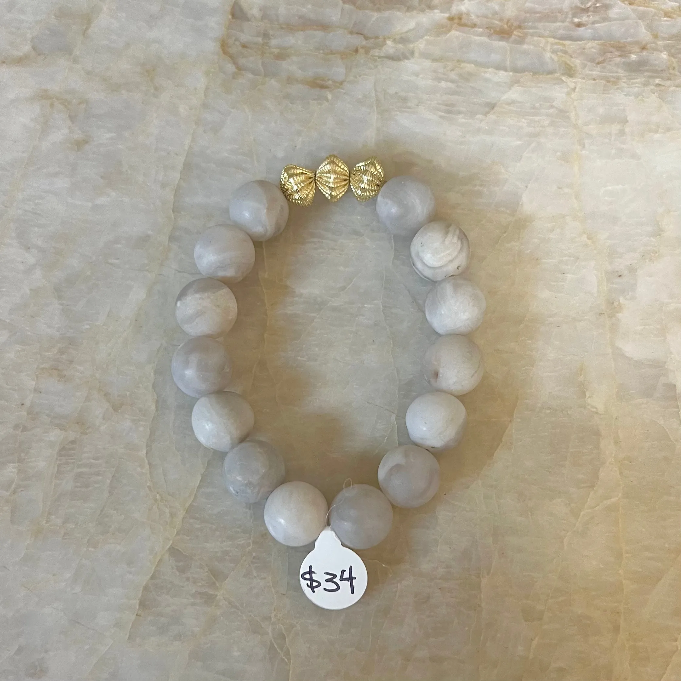 White Agate Faceted Bead Bracelet