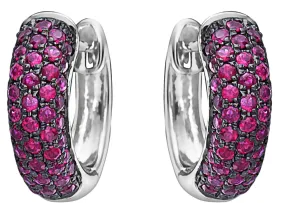 WIDE 2.0CT AAA RUBY 18KT WHITE & BLACK GOLD 3D CLASSIC MULTI ROW HUGGIE EARRINGS