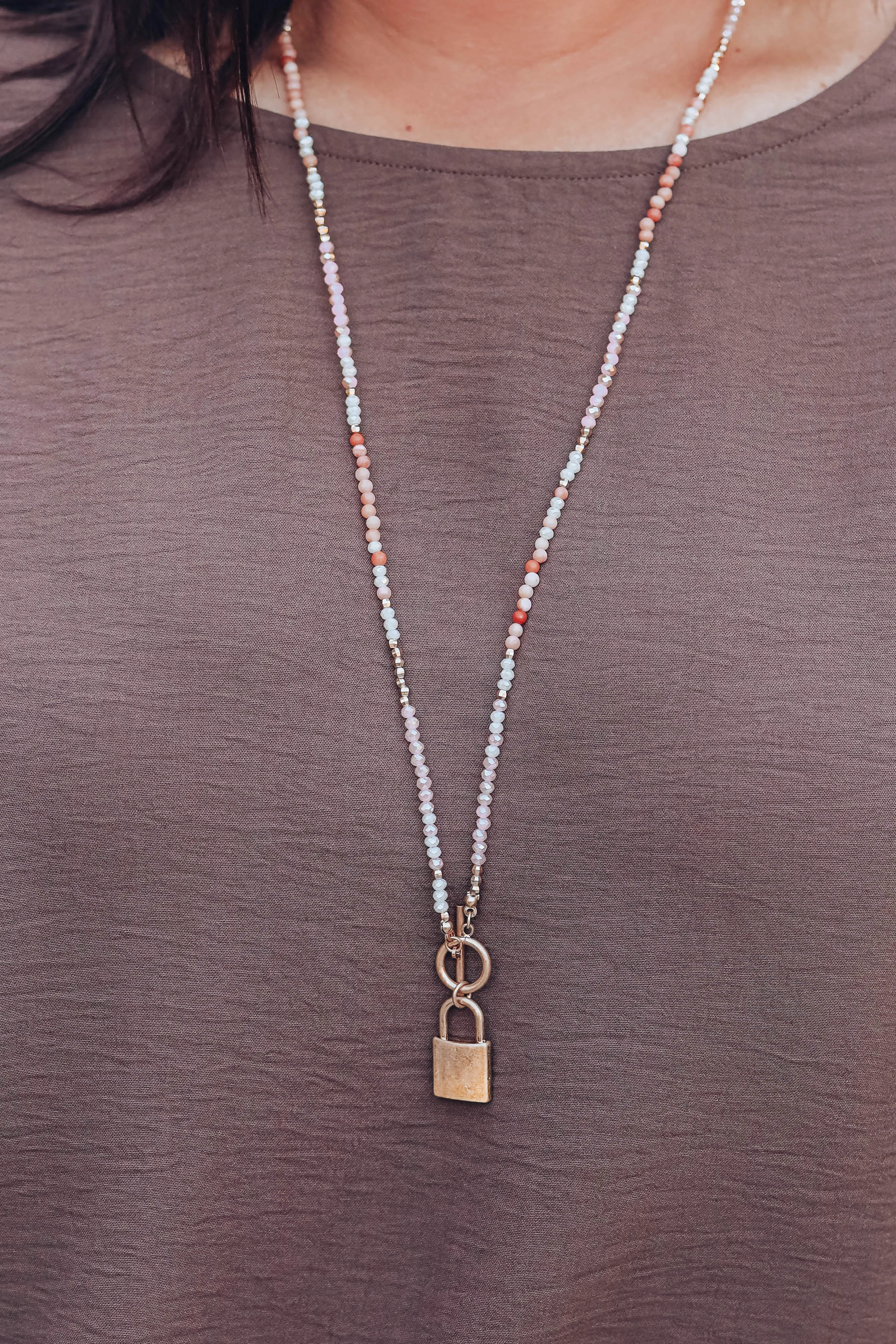 Winslow Beaded Lock Necklace - Pink