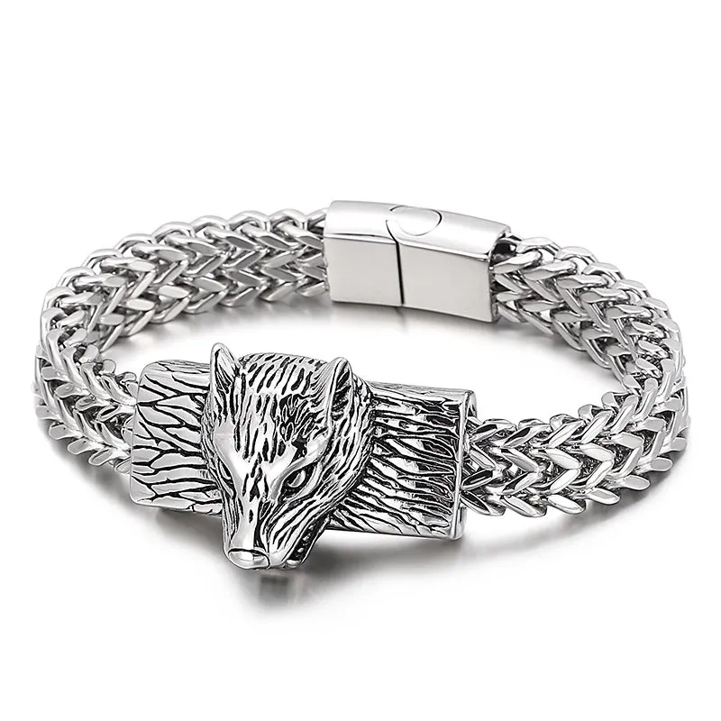 Wolf Head Titanium Steel Bracelet for Men - Hipster Hip-Hop Street Style Piece