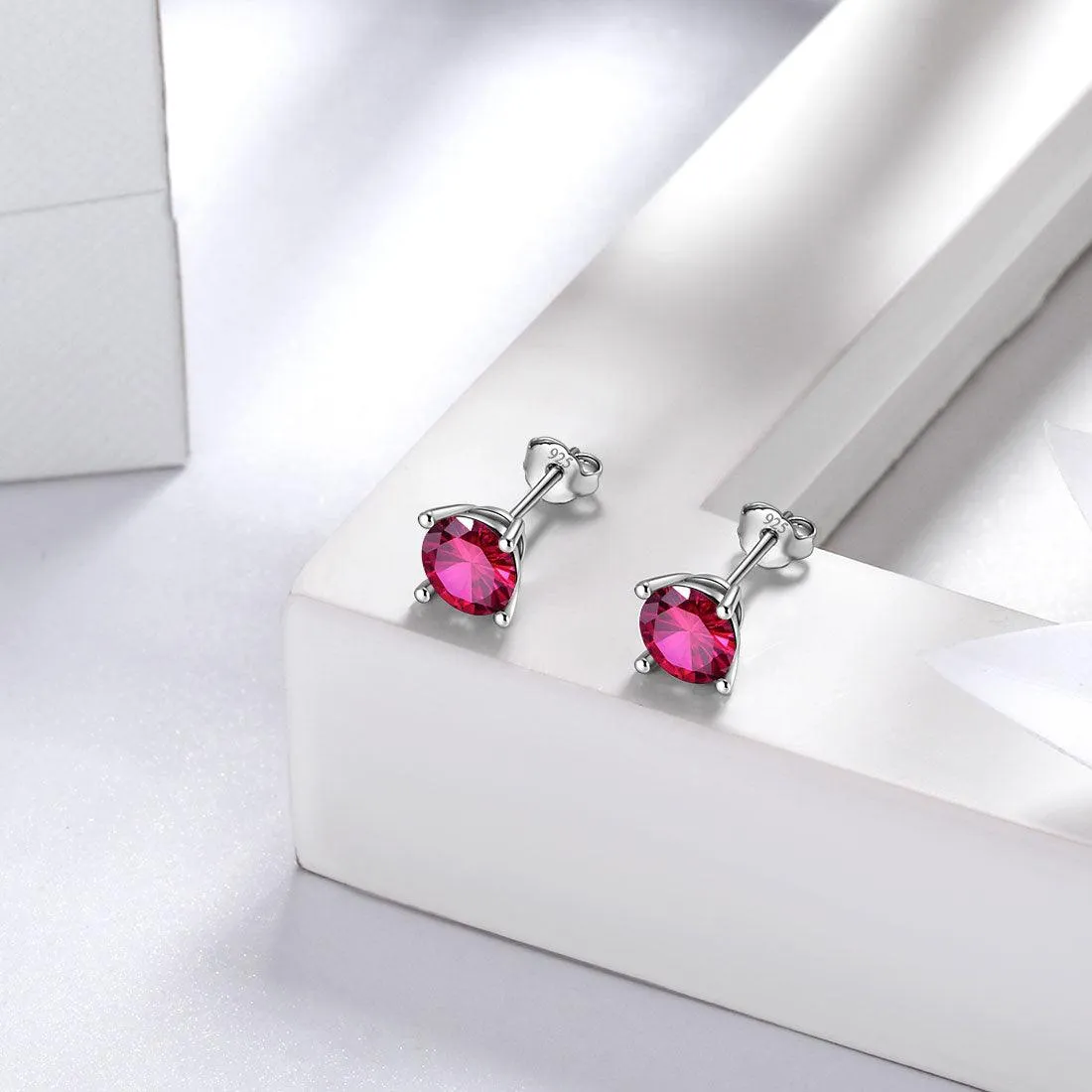 Women July Ruby Birthstone Earrings Girl Gift Jewelry Sterling Silver