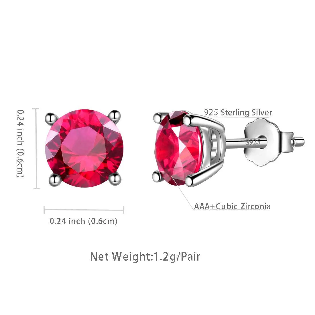 Women July Ruby Birthstone Earrings Girl Gift Jewelry Sterling Silver