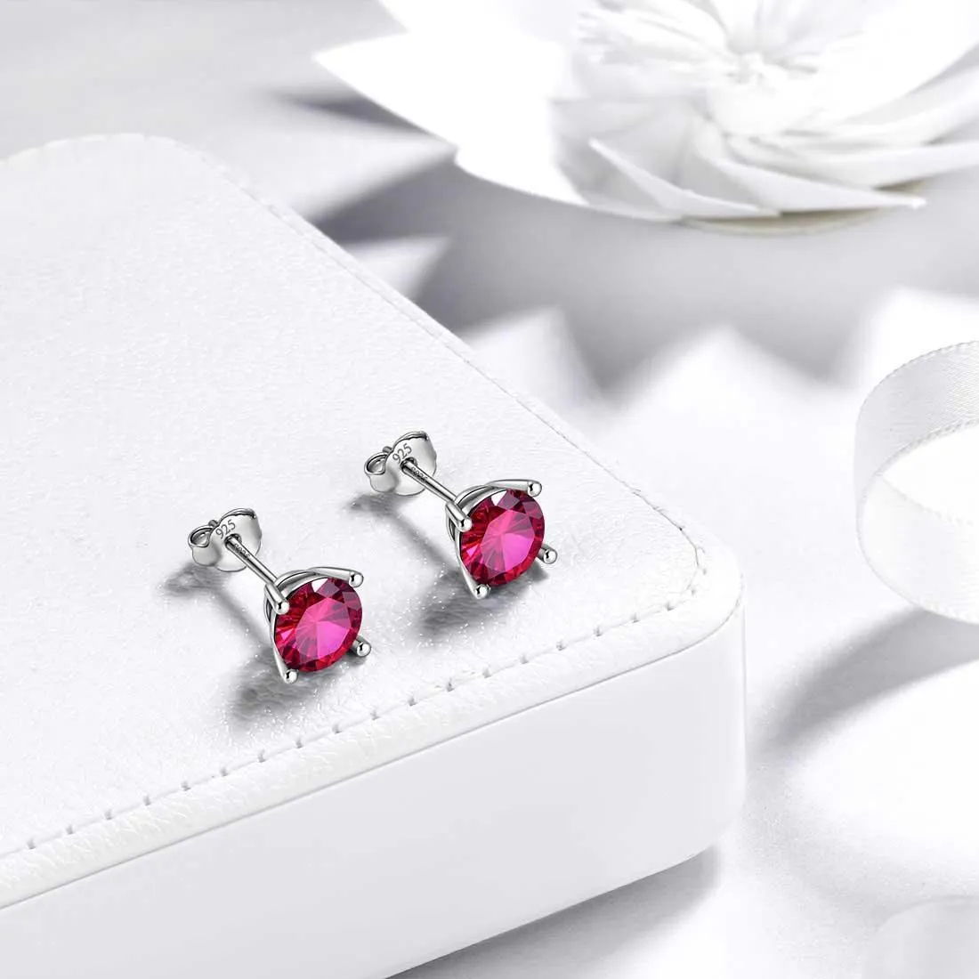 Women July Ruby Birthstone Earrings Girl Gift Jewelry Sterling Silver