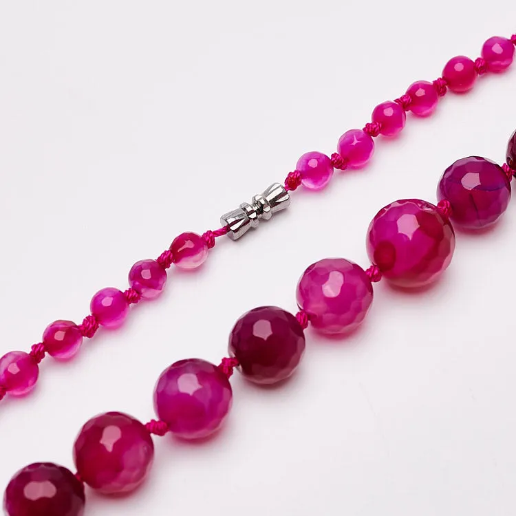 Women's 6-16mm Pink Agate Gemstone Beaded Necklace