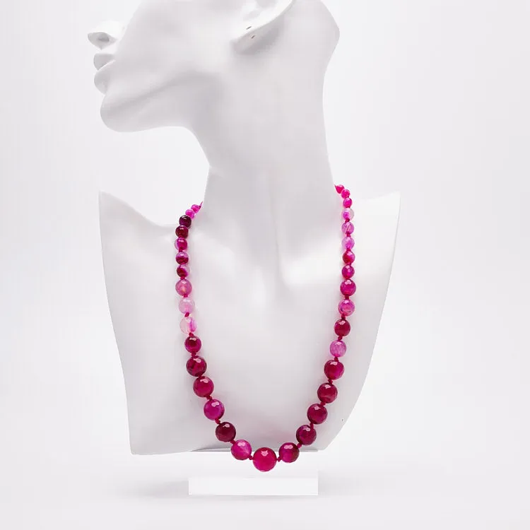 Women's 6-16mm Pink Agate Gemstone Beaded Necklace