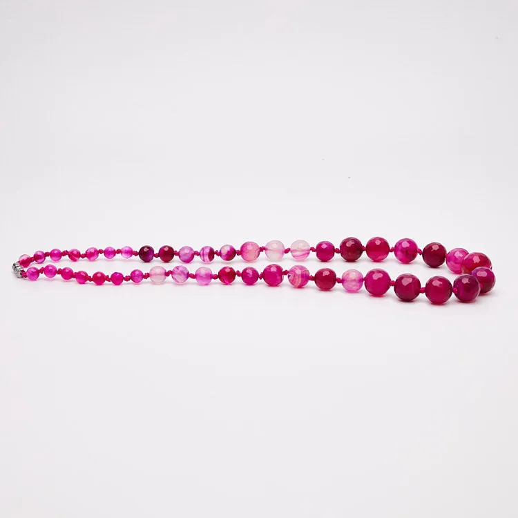 Women's 6-16mm Pink Agate Gemstone Beaded Necklace