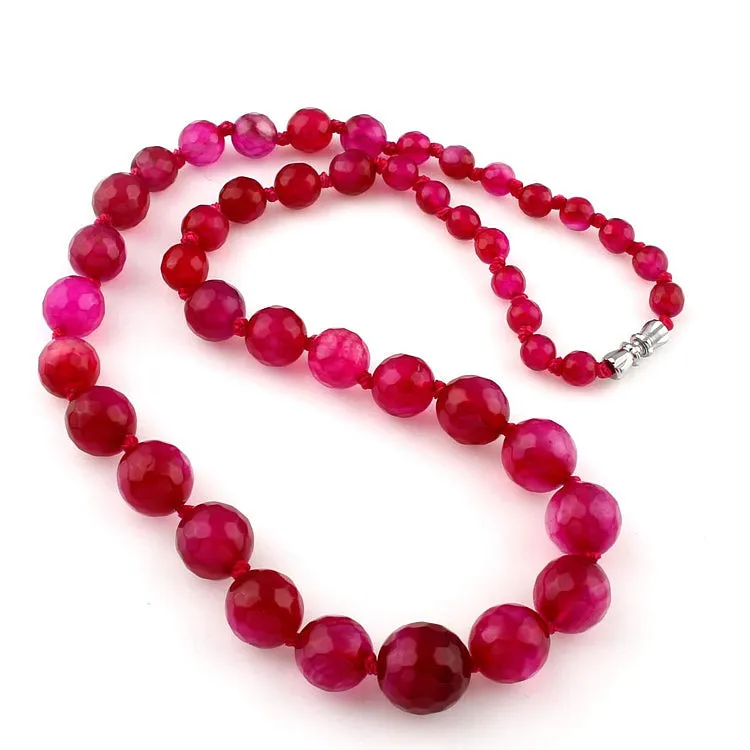 Women's 6-16mm Pink Agate Gemstone Beaded Necklace