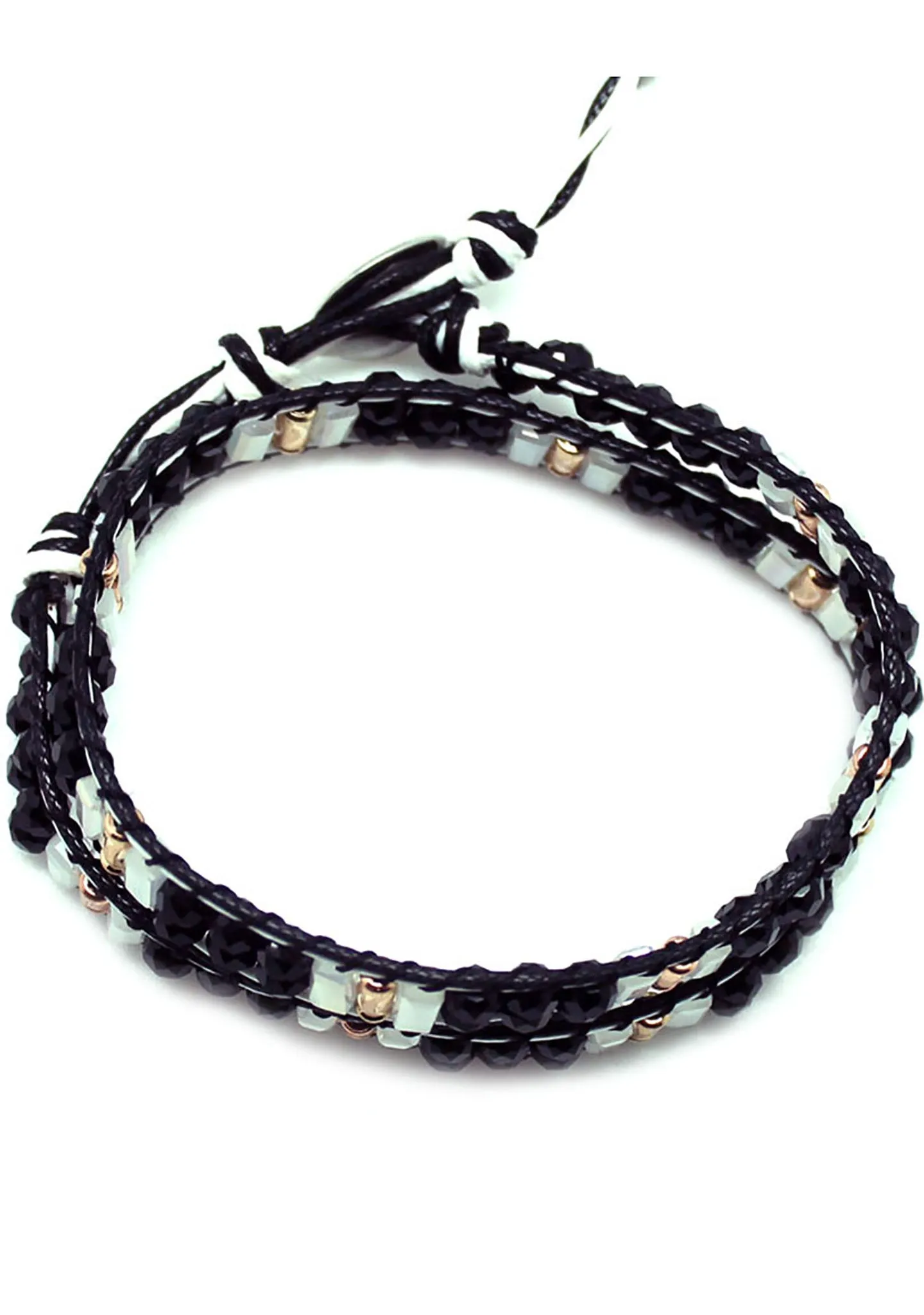 X Katie Soleil Double Wrap Beaded Bracelet in Black/White