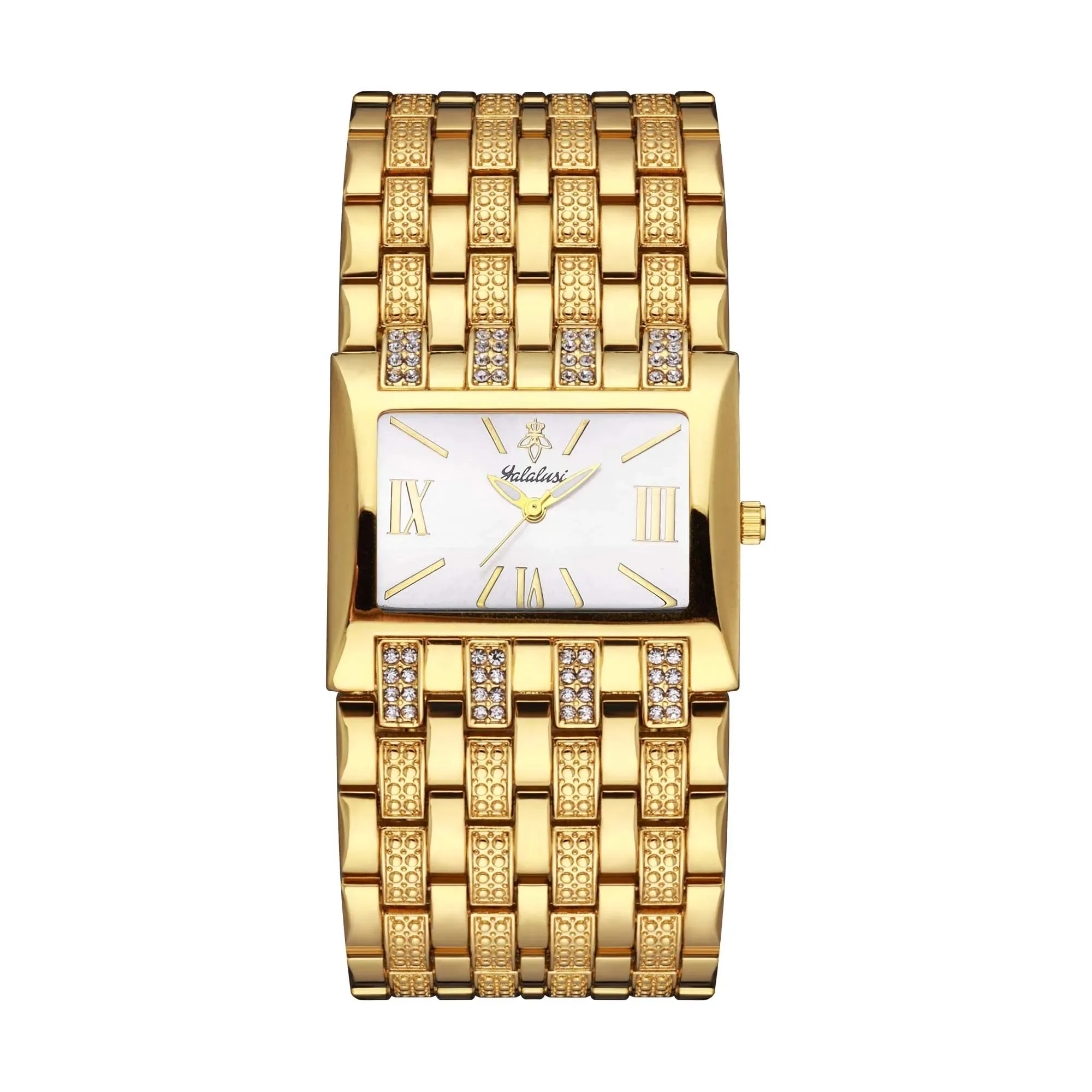 Yalalusi Women’s Luxury Watch – Rectangle Gold Case with Black Dial & Crystal Drilling – Ion Plating & Gift Box – Best Seller 2024