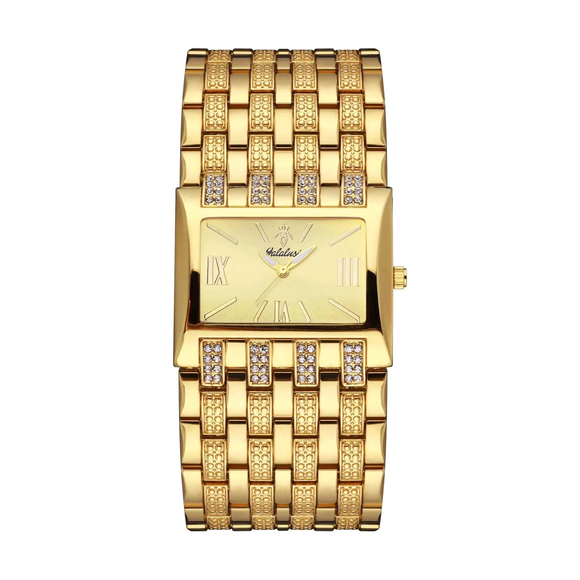 Yalalusi Women’s Luxury Watch – Rectangle Gold Case with Black Dial & Crystal Drilling – Ion Plating & Gift Box – Best Seller 2024