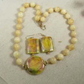 Yellow Gemstone & Handmade Artisan Bead Necklace & Earrings